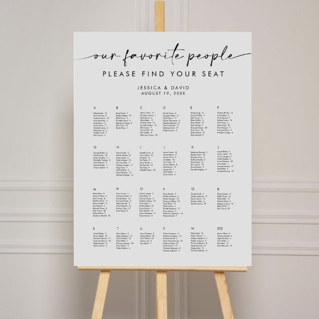 Chic Alphabetical Modern Wedding Seating Chart Foam Board (Creator Uploaded)