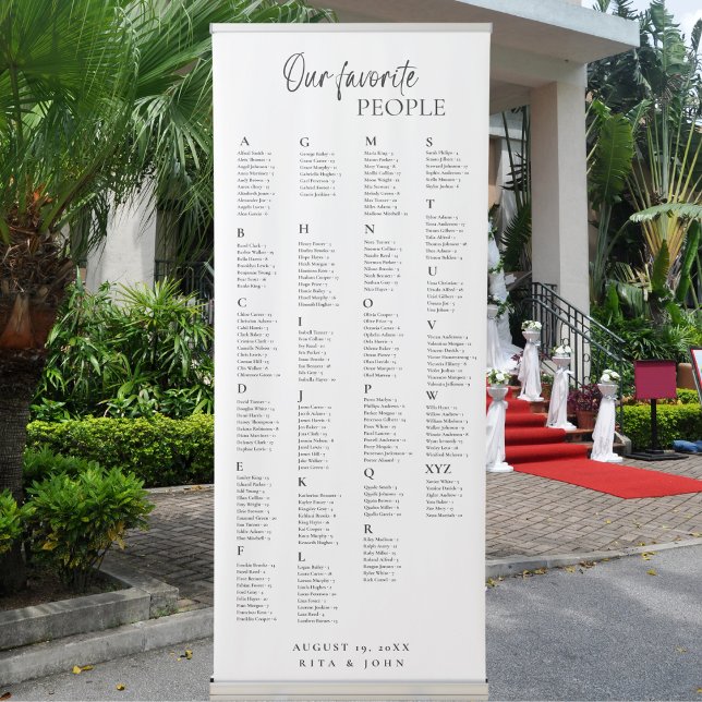 Chic Alphabetical Wedding Large Seating Chart Retr Retractable Banner (Creator Uploaded)