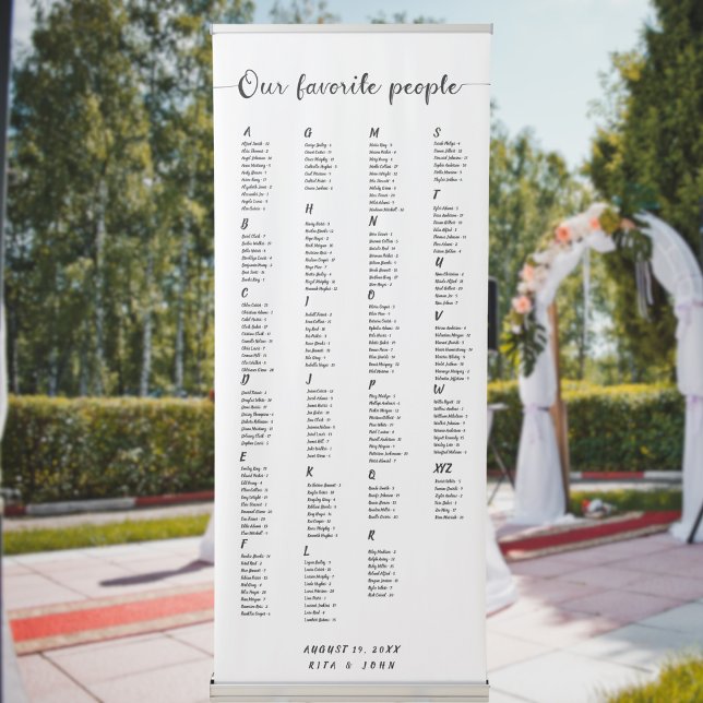 Chic Alphabetical Wedding Large Seating Chart Retractable Banner (Creator Uploaded)