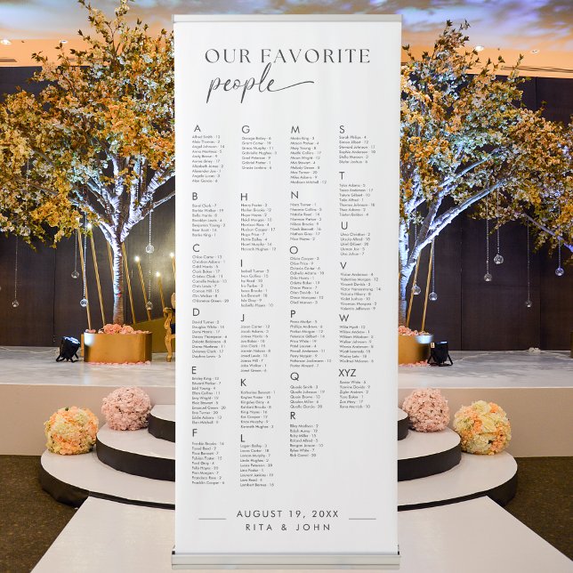 Chic Alphabetical Wedding Large Seating Chart Retractable Banner (Creator Uploaded)