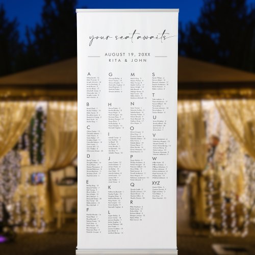 Chic Alphabetical Wedding Large Seating Chart Retractable Banner