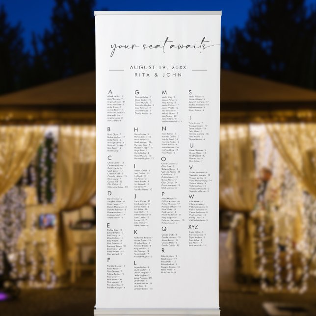 Chic Alphabetical Wedding Large Seating Chart Retractable Banner (Creator Uploaded)
