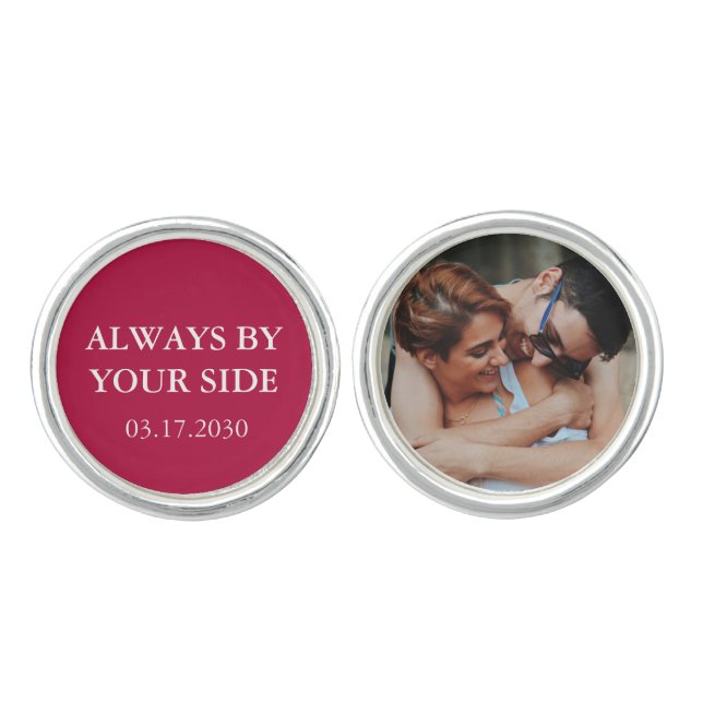 Chic Always By Your Side Memorial Photo Burgundy Cufflinks (Front)