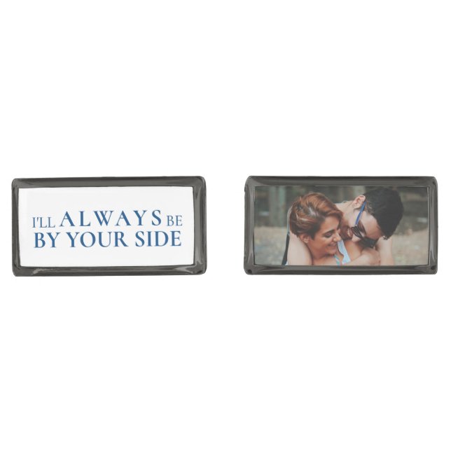 Chic Always By Your Side Memorial Photo Navy Blue Cufflinks (Front)