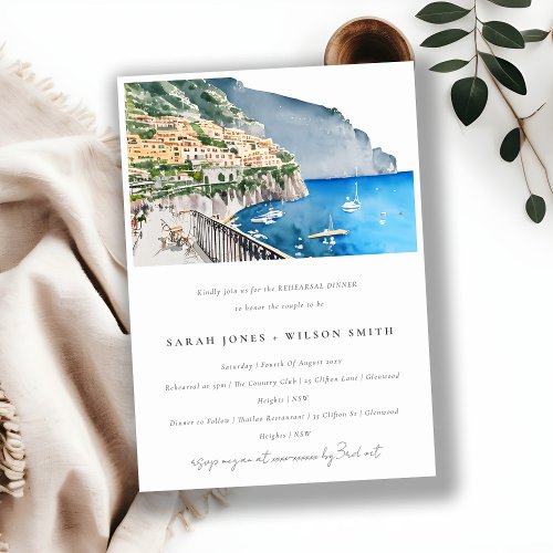 Chic Amalfi Coast Italy Landscape Rehearsal Dinner Invitation