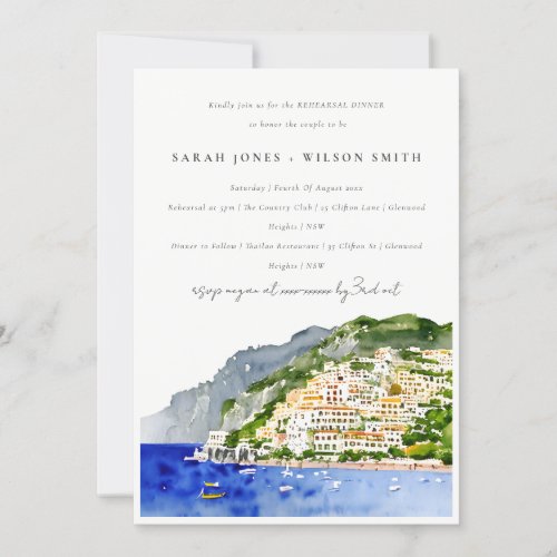 Chic Amalfi Coast Italy Landscape Rehearsal Dinner Invitation