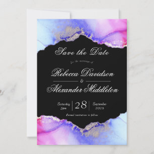 Chic Amethyst Purple Black Wedding Save The Date