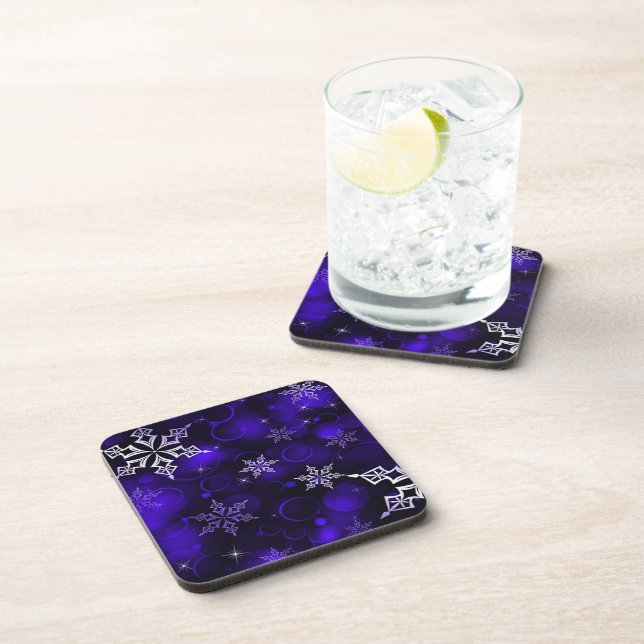 Chic Amethyst Purple Snowflake Motif Beverage Coaster (Right Side)