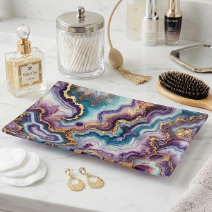 Chic Amethyst Purple Teal Blue Gold Marble Pattern Trinket Tray
