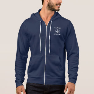 Chic Anchor with Rope & Your Name Navy Blue Zip-Up Hoodie