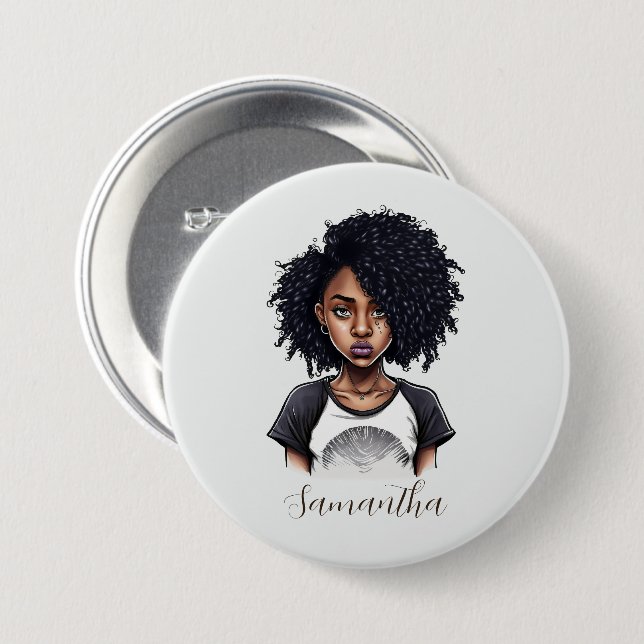 Chic and Classy Afro Woman Button (Front & Back)