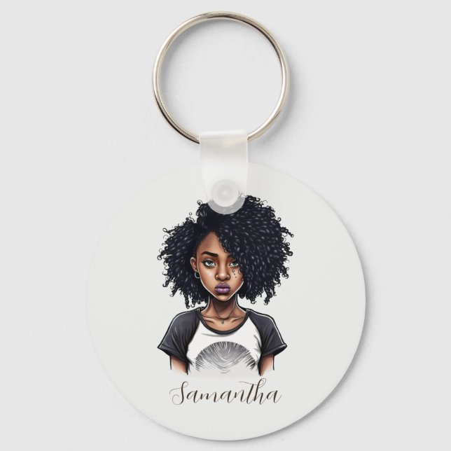Chic and Classy Afro Woman Keychain (Front)