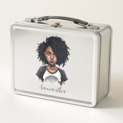 Chic and Classy Afro Woman Metal Lunch Box