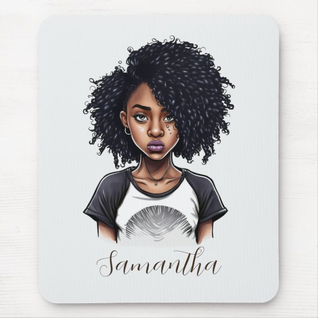 Chic and Classy Afro Woman Mouse Pad (Front)