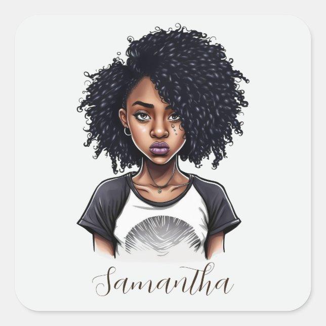 Chic and Classy Afro Woman Square Sticker (Front)