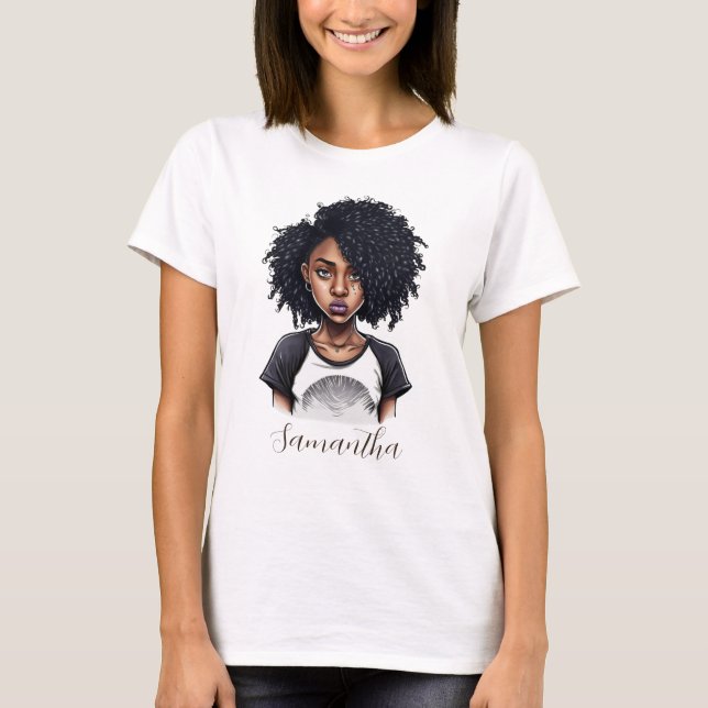 Chic and Classy Afro Woman T-Shirt (Front)