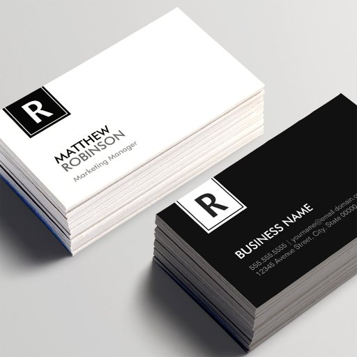 Customizable Chic and Clean Black White Monogrammed Business Card