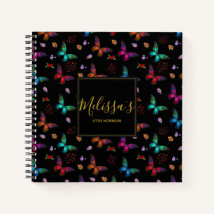 Chic and Colorful Butterflies on Black Custom Notebook