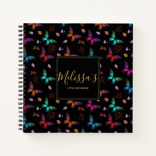 Chic and Colorful Butterflies on Black Custom Notebook