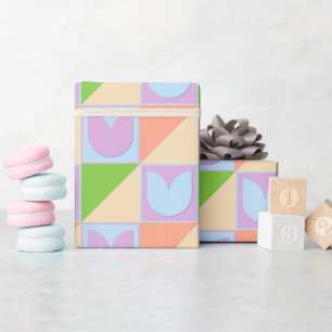 Chic and Cute Pastel Blue Blush Pink Tulips Wrapping Paper