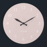 Chic and Elegant Blush Pink and White Large Clock<br><div class="desc">This elegant,  modern clock features white numerals on a trendy,  blush pink background with a spot to add your name.</div>
