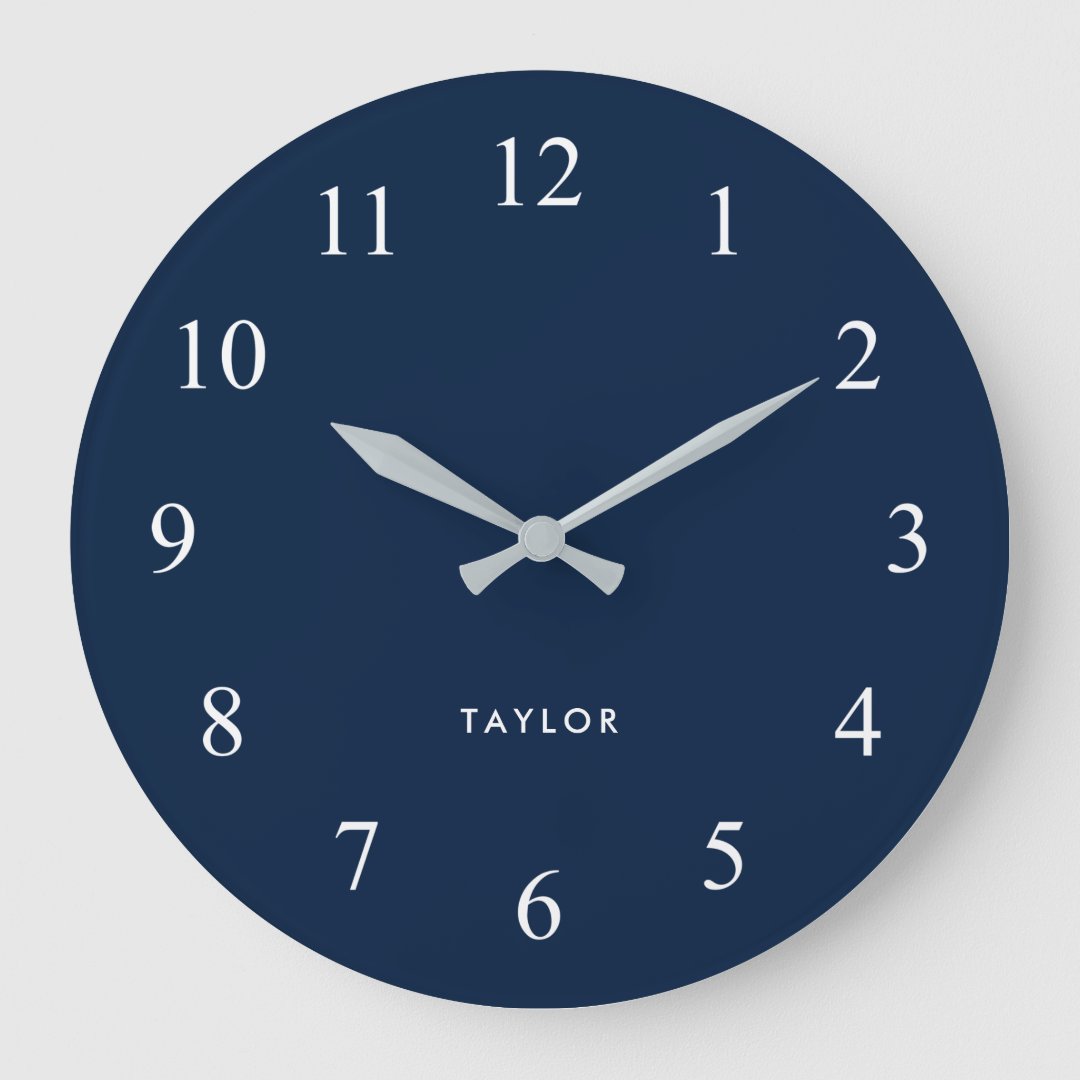 Chic and Elegant Dark Navy Blue and White Large Clock | Zazzle