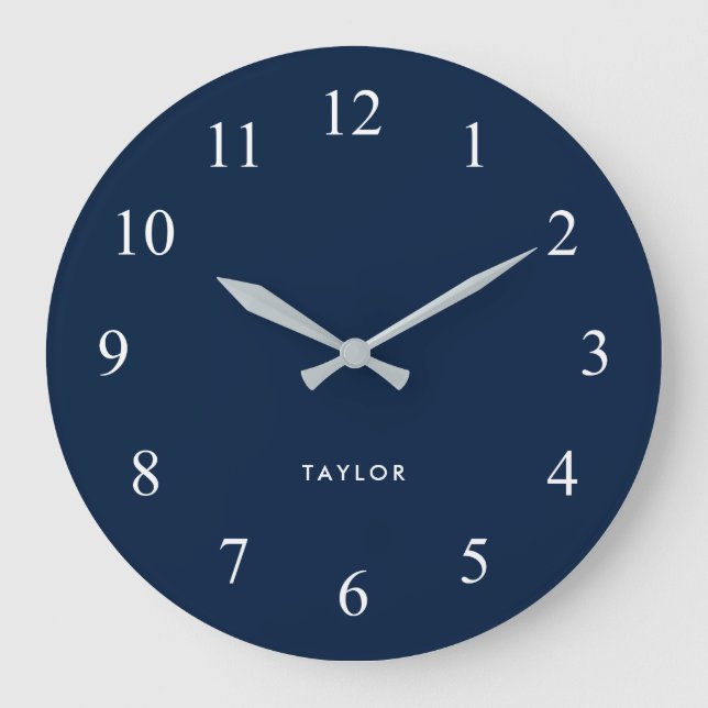 Chic and Elegant Dark Navy Blue and White Large Clock (Front)