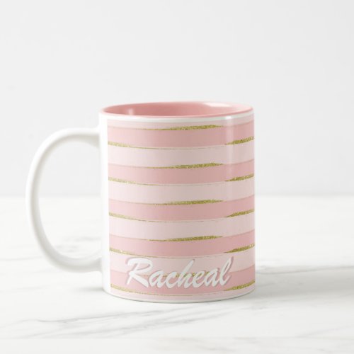 Chic and Elegant Gold Pink Stripes Two_Tone Coffee Mug