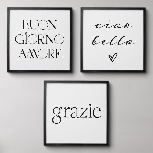 Chic and Elegant Italian Text Black and White Peel And Stick Photo Tile