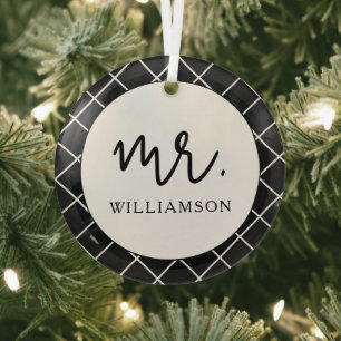 Chic and Elegant Mrs. Wedding Husband Wife Glass Ornament