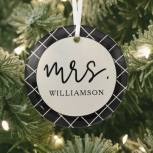 Chic and Elegant Mrs. Wedding Husband Wife Glass Ornament