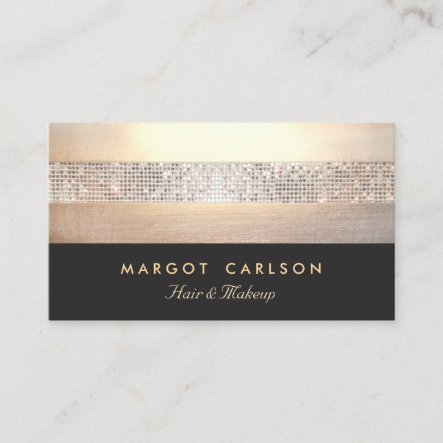 Chic and Elegant Sequin Gold Black Striped Business Card (Front)