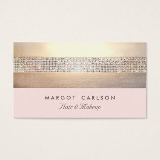 Chic and Elegant Sequin Gold Light Pink Striped Business Card