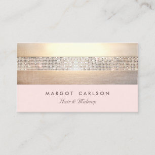Chic and Elegant Sequin Gold Light Pink Striped Business Card