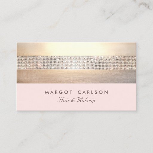 Customizable Chic and Elegant Sequin Gold Light Pink Striped Business Card