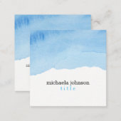 Chic and Elegant Watercolor BLUE minimal Square Business Card (Front/Back)