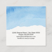 Chic and Elegant Watercolor BLUE minimal Square Business Card (Back)