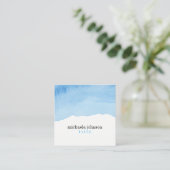 Chic and Elegant Watercolor BLUE minimal Square Business Card (Standing Front)