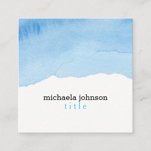 Chic and Elegant Watercolor BLUE minimal Square Business Card (Front)