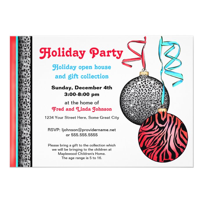 Chic and Hip Animal Print Holiday Ornaments 2 Invitations