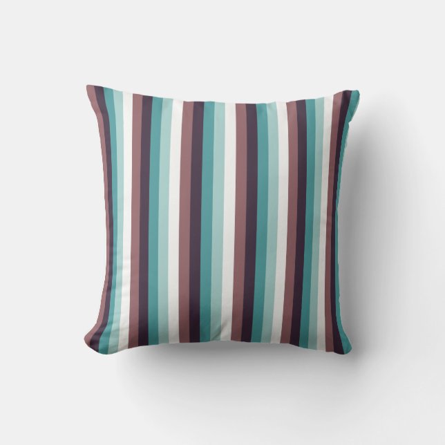 Chic And Modern Blue Brown White Stripes Pattern Throw Pillow (Front)