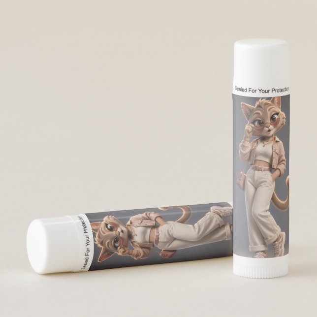 Chic and Stylish 3D Animated Cat Character Design  Lip Balm (Front)