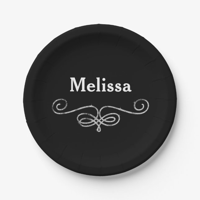 Chic and stylish black and silver paper plates (Front)
