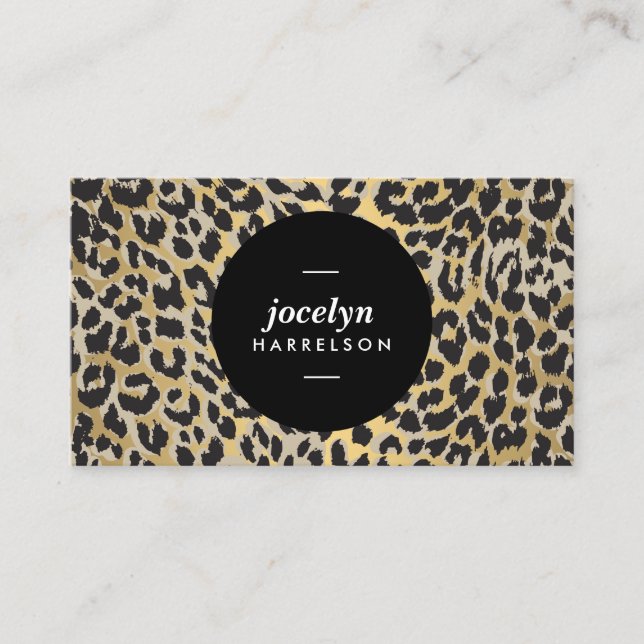 Chic and Stylish Gold Leopard Print Business Cards (Front)
