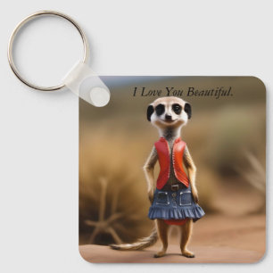 Chic and Stylish: Meerkat Girl in Skirt and Jacket Keychain