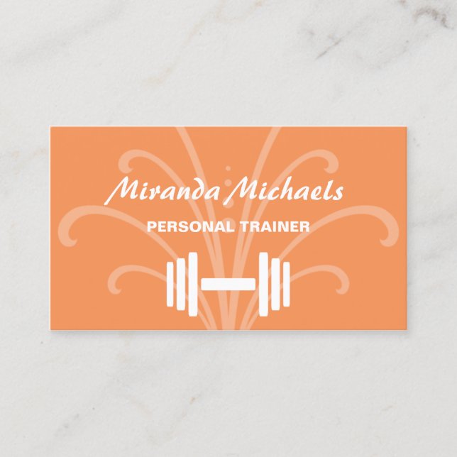 Chic and Stylish Orange Personal Fitness Trainer Business Card (Front)
