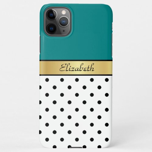 Chic And Stylish Teal on White Black Accent Dotted iPhone 11Pro Max Case