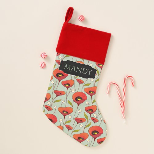 Chic and Sweet  Red Poppies  Custom Floral Poppy Christmas Stocking