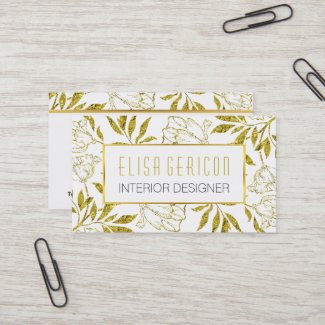 Chic and trendy gold foil peony floral pattern business card