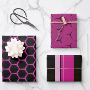 Chic and Trendy Magenta Pink and Black Glossy Wrapping Paper Sheets